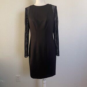 Black Long Sleeve Fitted stretchy Dress with Mesh sleeves size M